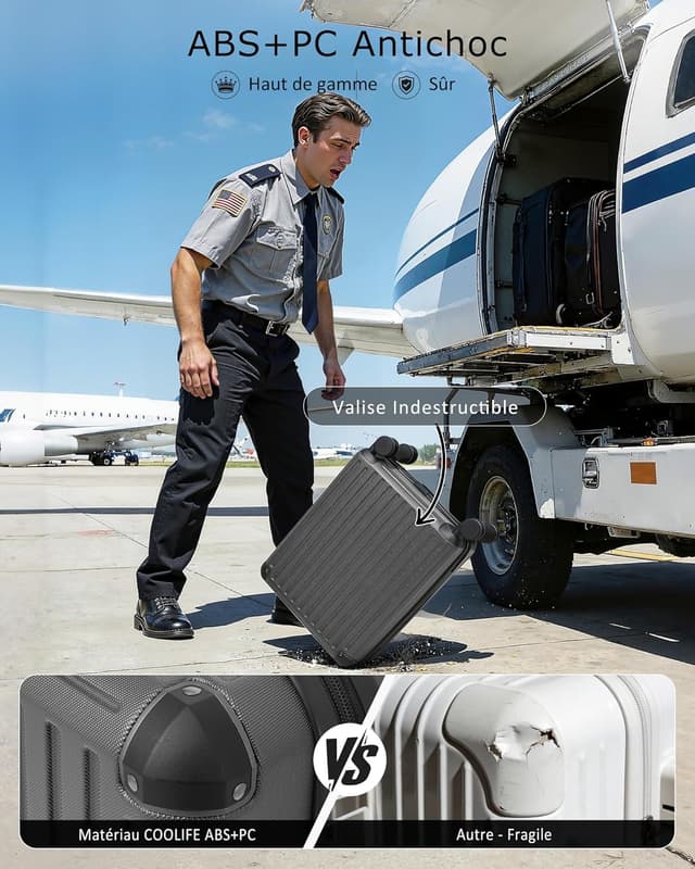 Thumbnail 6 de COOLIFE Valise cabine 55 x 35 x 20 cm + sac sous vide, serrure TSA et 4 roulettes jumelées (gris)