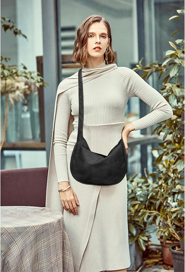 Detalle de FITDON Halbmond Tasche Damen Crossbody mit verstellbarem Schultergurt (Cord & Baumwollfutter)