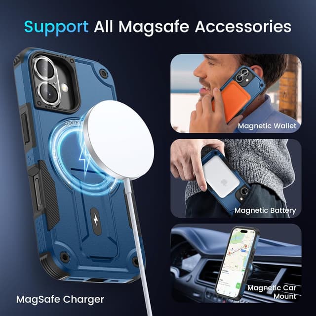 Detalle de 3-in-1 iPhone 17 MagSafe Case (Blue) with Invisible Kickstand, HD Screen Protector & Camera Lens Protection