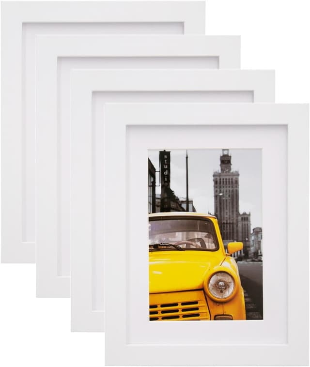 Detalle de EGOFINE 8x6 Photo Frames Set of 4 (Solid Wood, Matted White) — for wall mounting or table display
