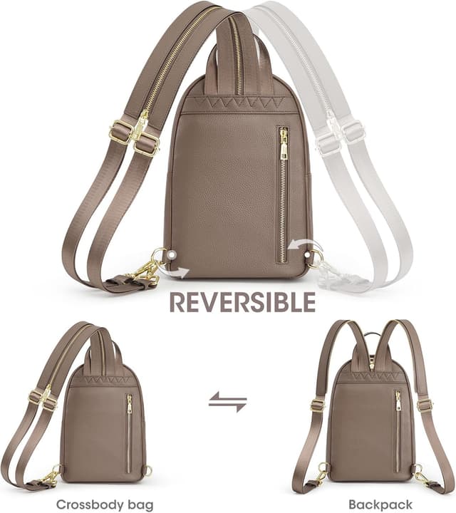 Detalle de Kattee Convertible Crossbody Sling Chest Bag Medium Genuine Leather with RFID Blocking