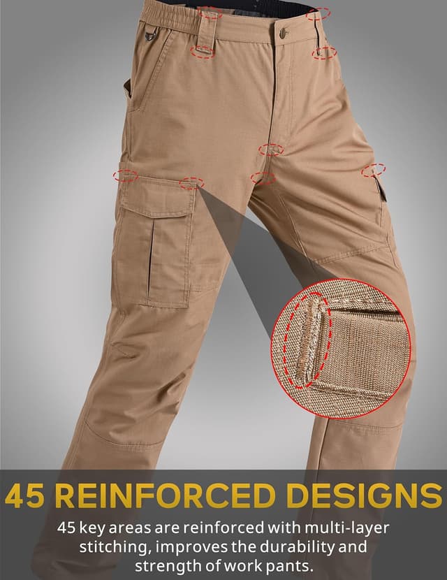 Detalle de CNBQDD Men’s Ripstop Waterproof Cargo Work Pants with 7 Pockets (Tactical/Hiking)