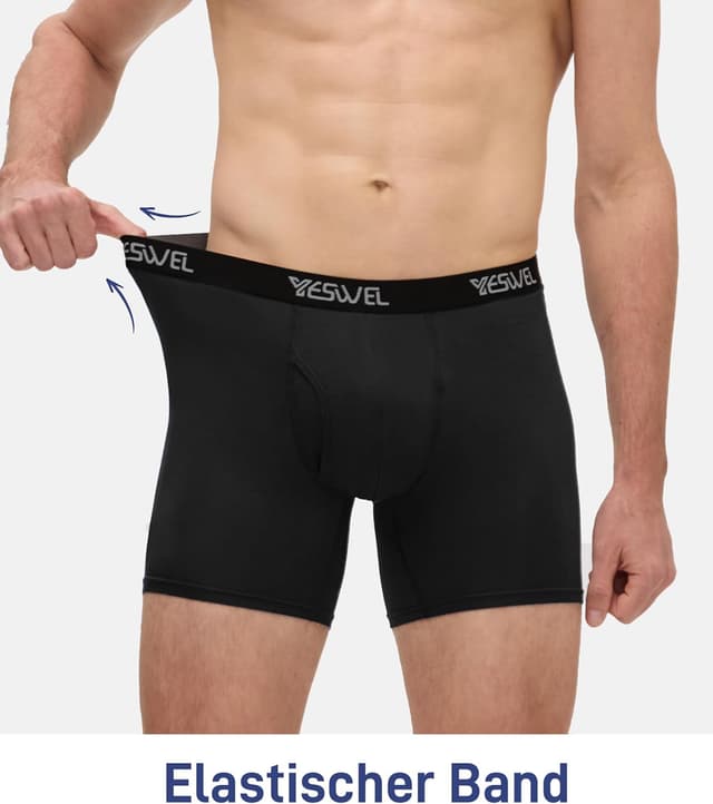 Detalle de YESWEL Bambus Boxershorts Herren im 6er- oder 10er-Pack (lange Beine) – atmungsaktive Retroshorts ohne kratzende Etiketten