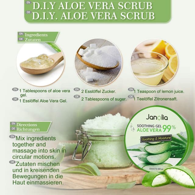 Detalle de Janolia Aloe Vera Gel 300 ml – beruhigende Aloe-Gesichtscreme für Gesicht & Körper mit feuchtigkeitsspendendem Aloe-Extrakt