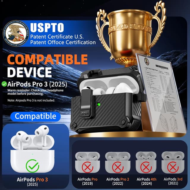 Detalle 2 de Pohgelan Magnetic Automatic Lock Case Cover for AirPods Pro 3 (2025) — TPU/PC with Cleaning Kit