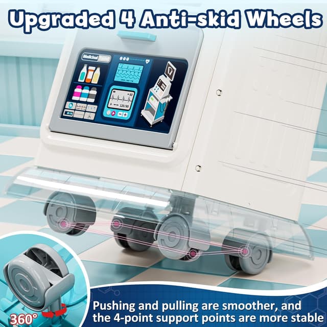 Detalle 2 de Lehoo Castle kids doctor set with medical trolley, sound & light play panel and accessories (3+), blue