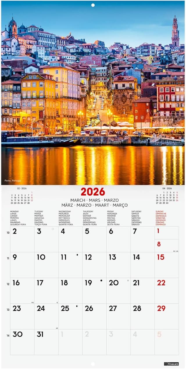 Detalle de Finocam Calendrier mural 2026 30 x 30 cm (janv. à déc. 2026 + sept.-déc. 2025 réduits) — multilingue