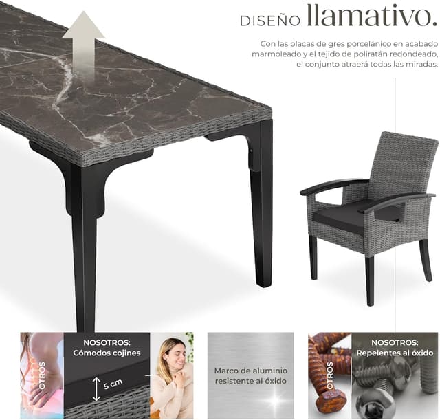 Thumbnail 2 de tectake® Conjunto jardín ratán y madera 6 sillas