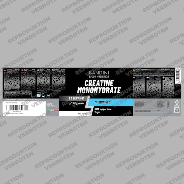 Detalle 2 de BANDINI Creatin Monohydrat 300 g (88 Portionen) – 3.000 mg pro Dosis, mikrofein & geschmacklos