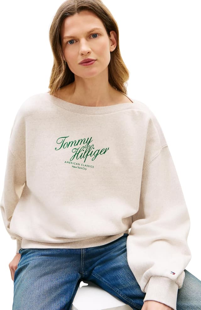 Detalle de Tommy Hilfiger Modern Script Terry Sweatshirt Ww0ww47846 felpa pullover da donna