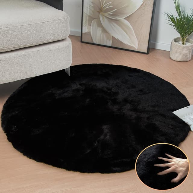 Thumbnail 2 de ORINOVA Black Rabbit Shaggy Fur Rug 90cm