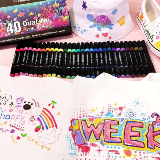 Detalle de Pamaker 40 Textilstifte Dual Tip – waschmaschinenfest, permanent & wasserfest für Shirts, Taschen und mehr