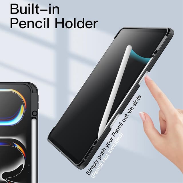 Detalle de JETech Case for iPad Pro 13-inch M5/M4 (2025/2024) with Pencil Holder – clear slim stand cover (Black)