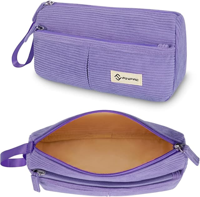 Detalle de Trousse scolaire FINPAC en velours côtelé (violette) avec poche zippée et dragonne