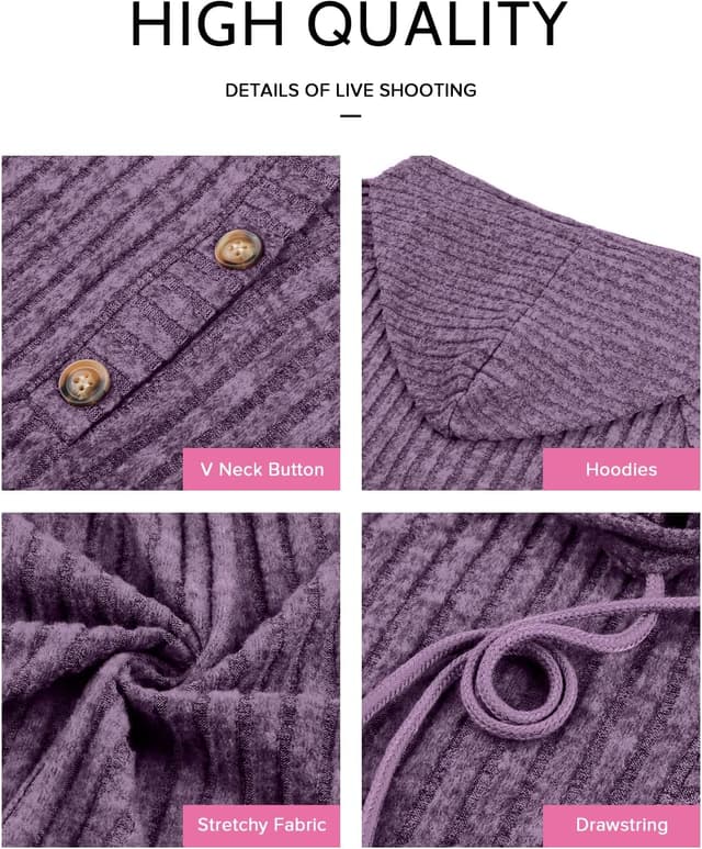 Detalle de Women’s long sleeve V-neck hoodie jumper with drawstring & button front (65% rayon blend)