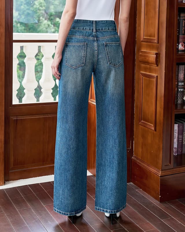 Detalle de UPNET Women’s High Waisted Baggy Jeans with Tummy Control (Stretchy Wide Leg) — Short or Regular Length