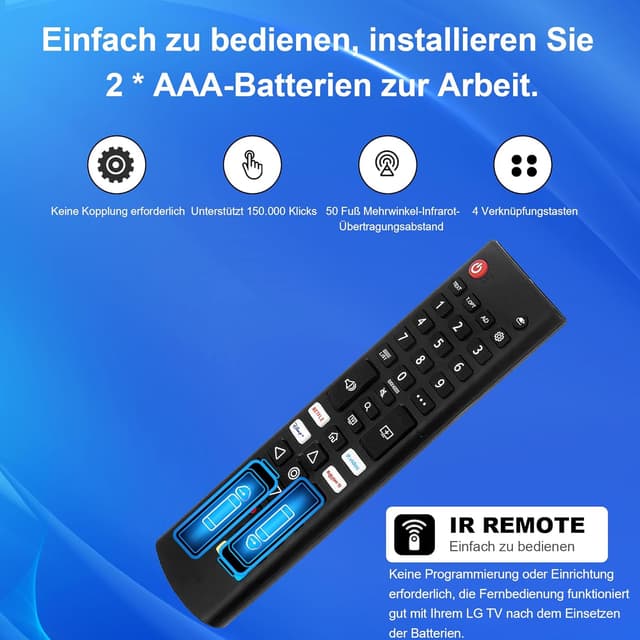 Detalle de ZYK Ersatz für LG Smart TV Fernbedienung – universelle IR-Fernbedienung mit Schnellzugriffstasten (Netflix, Prime Video, Disney+, Rakuten TV)