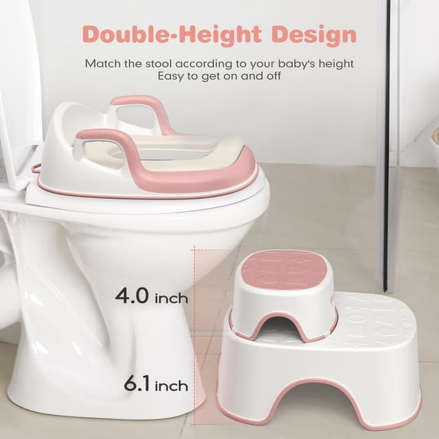 Detalle de Maliton Toddler Toilet Seat with 2 Step Stool (Pink) – Anti-Slip, Handles & Splash Guard for 1–8 Years