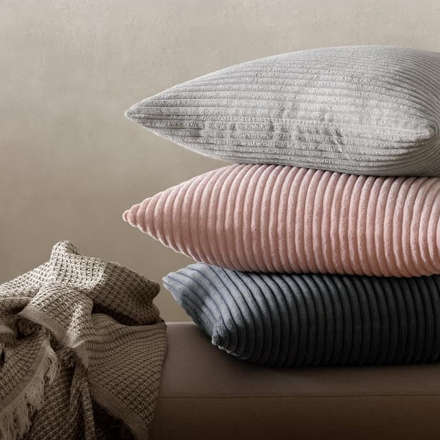 Detalle de MIULEE 2er-Set Kissenbezüge mit Kordoptik und verdecktem Reißverschluss (40 x 40 cm), hellgrau