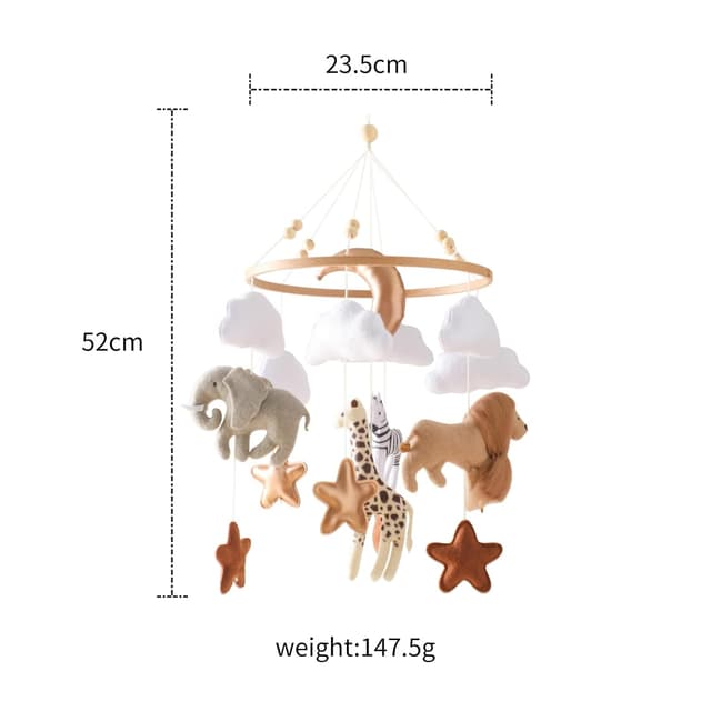 Thumbnail 6 de Mobile Baby Windspiele aus Filz & Naturholz – Tierchen „Waldtiere“ Bettglocke für Kinderbett, Geschenk zur Geburt