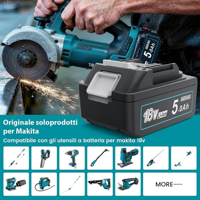 Detalle de MoeuGreenBattX batteria di ricambio 18V 5.000 mAh agli ioni di litio compatibile con Makita LXT (1 pezzo)