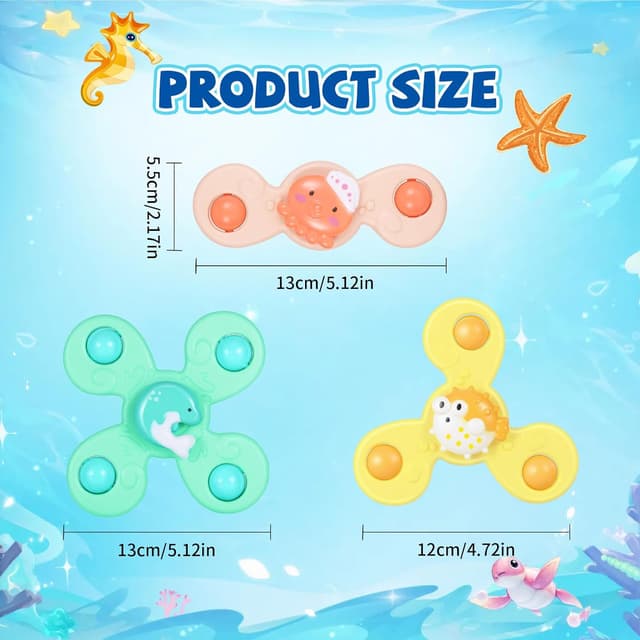 Detalle de TranRantic 3er-Set Saugnapf-Spielzeug zum Drehen (Delfin, Oktopus, Kugelfisch) fürs Bad & unterwegs