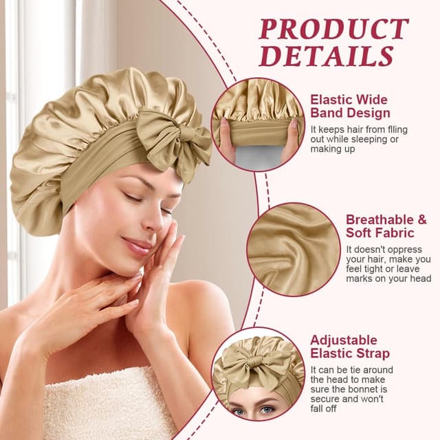 Detalle de ACWOO Bonnet de nuit en satin ajustable pour cheveux