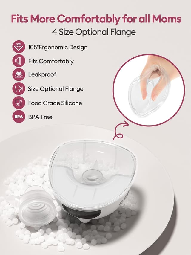 Detalle 2 de Lulia Wearable Hands Free Breast Pump with 4 Modes, 9 Levels & 6oz Large Capacity (17/19/21/24mm flanges included)