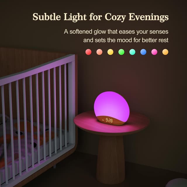 Detalle de REACHER Wood Wake Up Light Alarm Clock with Sunrise Simulation, White Noise & Night Light