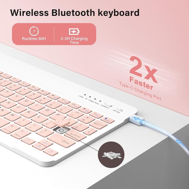Detalle de CC Store Keyboard Case for iPad A16 (11th Gen) & iPad 10th Gen 10.9in 2022 with Bluetooth Detachable Keyboard, Pink