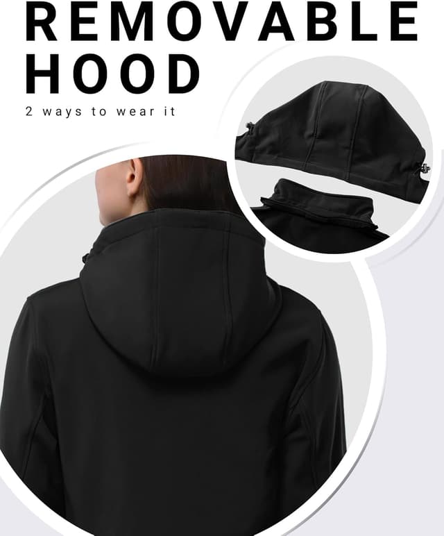 Detalle 2 de Outdoor Ventures Damen Softshell-Langjacke mit Kapuze, fleecegefüttert und winddicht – wasserdichte Windjacke