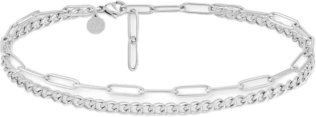 Detalle de Cavigliere da donna multistrato con catena groumette e ancora in acciaio inox 316L placcato oro 18K (oro, oro rosa o argento) regolabile 22–27 cm