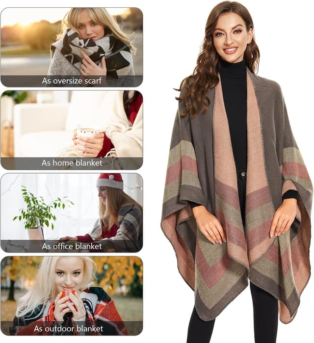 Detalle 2 de Colornival poncho donna elegante con fronte aperto in tessuto morbido tipo pashmina