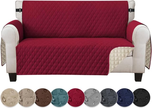 Imagen de Jaotto Copridivano impermeabile trapuntato 2 posti con braccioli e tasche laterali (Bordeaux) en OfertitasTOP