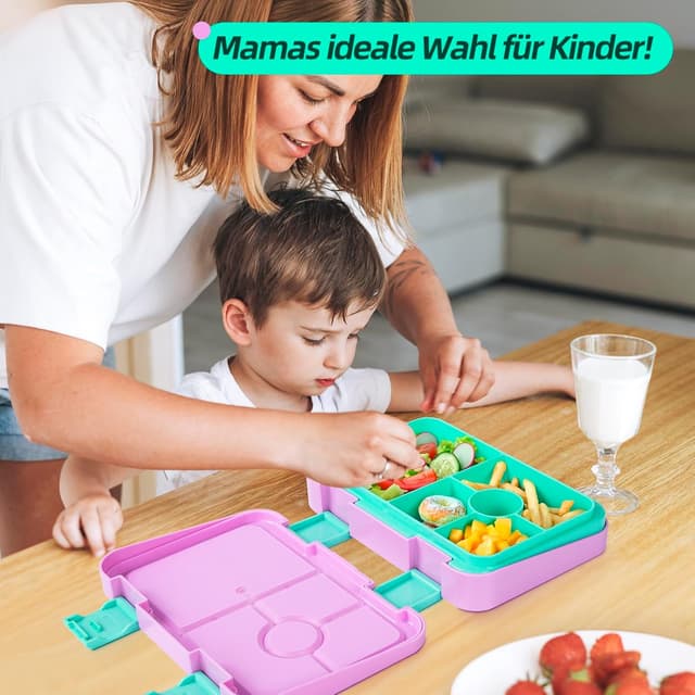 Thumbnail 6 de QCQHDU Brotdose für Kinder mit 6 Fächern (Bento Box) – auslaufsicher, BPA-frei, spülmaschinenfest, blassrosa