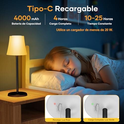 Detalle de Suright 2 Piezas Lámpara de Mesa Inalámbrica con 3 Temperaturas 🎇