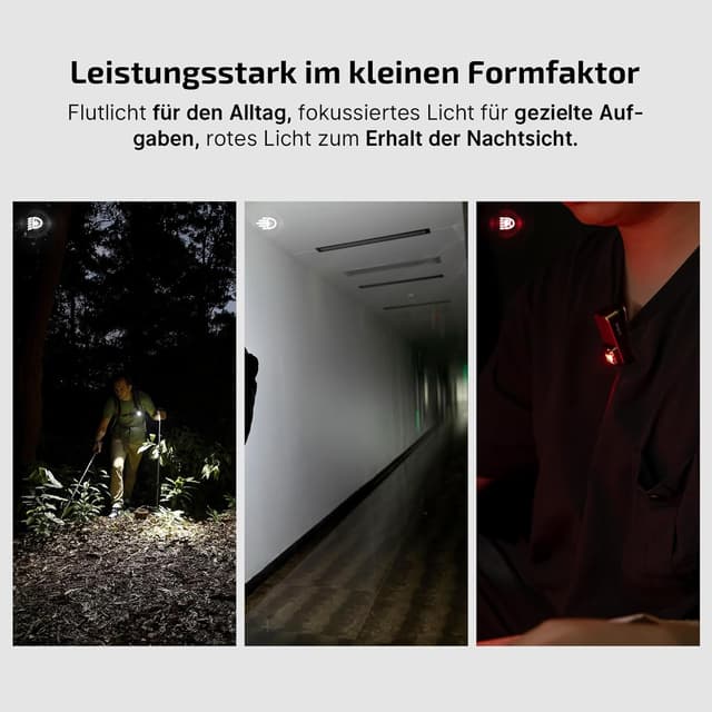 Detalle de OLIGHT Oclip Pro Mini LED Taschenlampe mit Flutlicht, fokussiertem Licht und Rotlicht (500 lm, USB-C, IPX6)