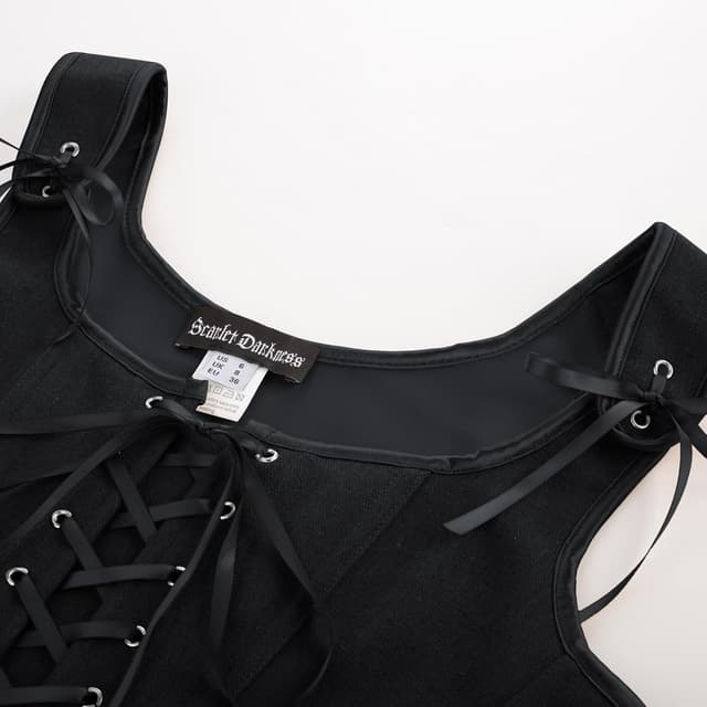 Detalle de SCARLET DARKNESS Damen Renaissance-Korsett „Darkness“ mit Vintage-Lacing und eckigem Ausschnitt
