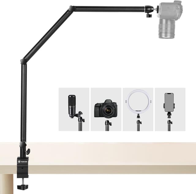 Detalle de TARION TKB01 supporto da scrivania per treppiede con luce ad anello e braccio articolato 360°