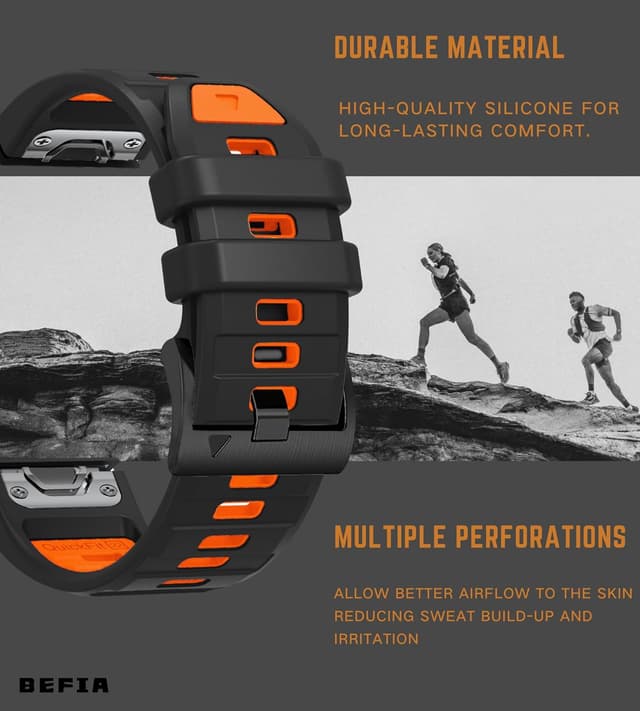 Detalle de BEFIA 26mm Silicone QuickFit Watch Band for Garmin Fenix 8 51mm, Enduro, Tactix and More (Two-Tone Colors)