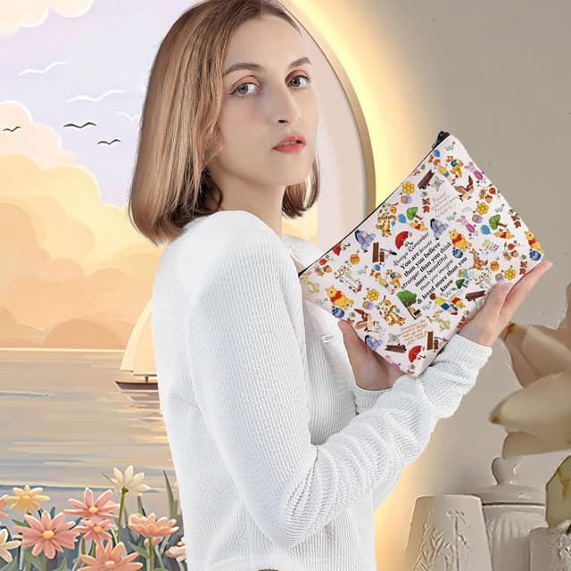 Detalle de LEVLO Friendship Cosmetic Make up Bag – cotton canvas zipper pouch for inspiring friend gift