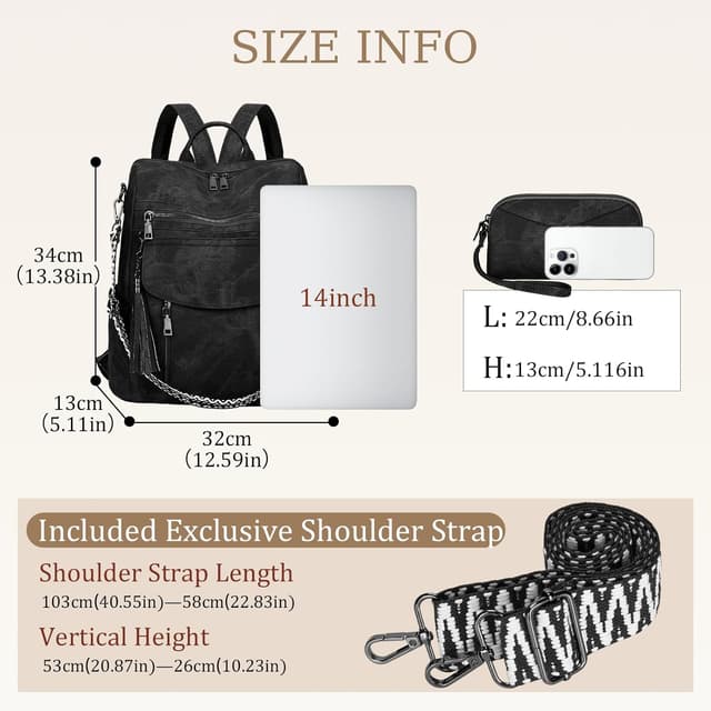 Detalle de LEASOUL women’s vegan leather rucksack bag with RFID sleeves and anti-theft clasp