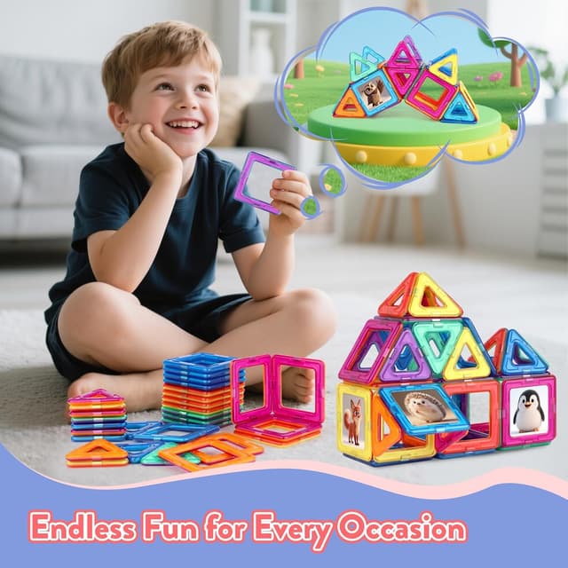 Detalle 2 de Flouco Magnetische Bausteine 40-teilig – magnetisches STEM/Montessori-Spielzeug ab 3 Jahren