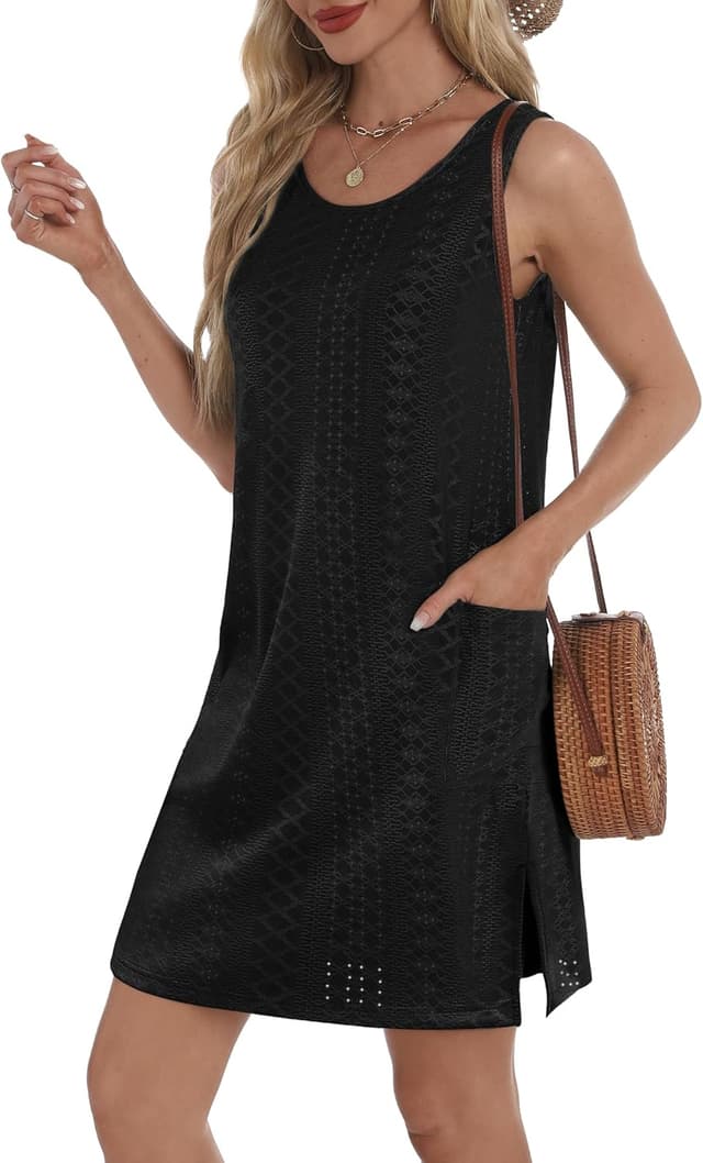 Detalle de BKRIVE Coverup Summer Dresses for Women 2025 Eyelet Loose Sleeveless Sundress with Pockets