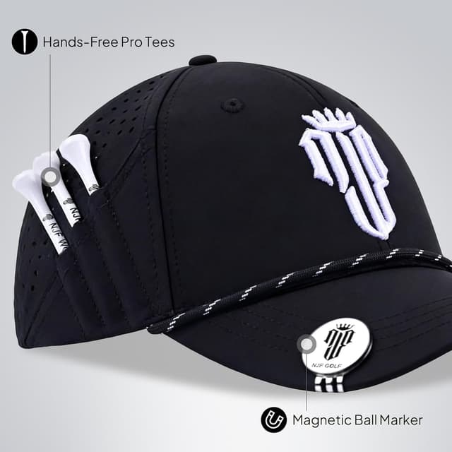 Detalle de NJF Golf Hat Men: Breathable Adjustable Rope Hook-and-Loop Cap with Tee Holder