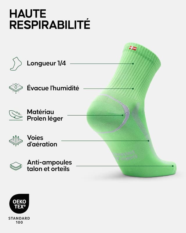 Detalle de DANISH ENDURANCE Chaussettes de course ajustement précis (lot de 3 ou 5) – fines, respirantes et unisex