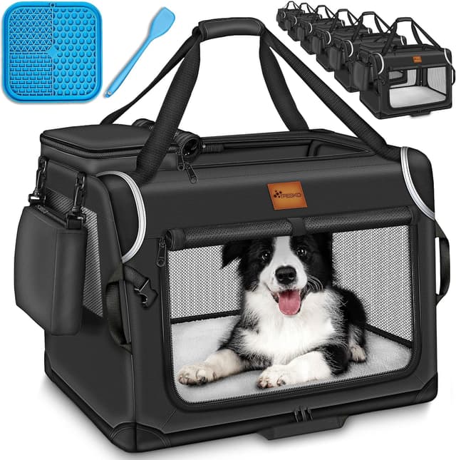 Detalle de TRESKO Box pieghevole per cani con tappetino e spatola XXL 92 x 63 x 63 cm (trasportino auto e borsa) – nera