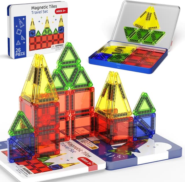 Detalle de Travel Magnetic Tiles 26-piece Mini Magnetic Tile Blocks (iron box) for 3+ year olds