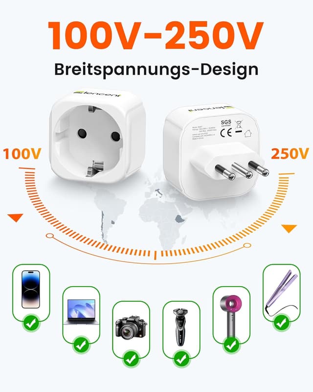 Thumbnail 5 de LENCENT 2X Reiseadapter Typ-L 2500W