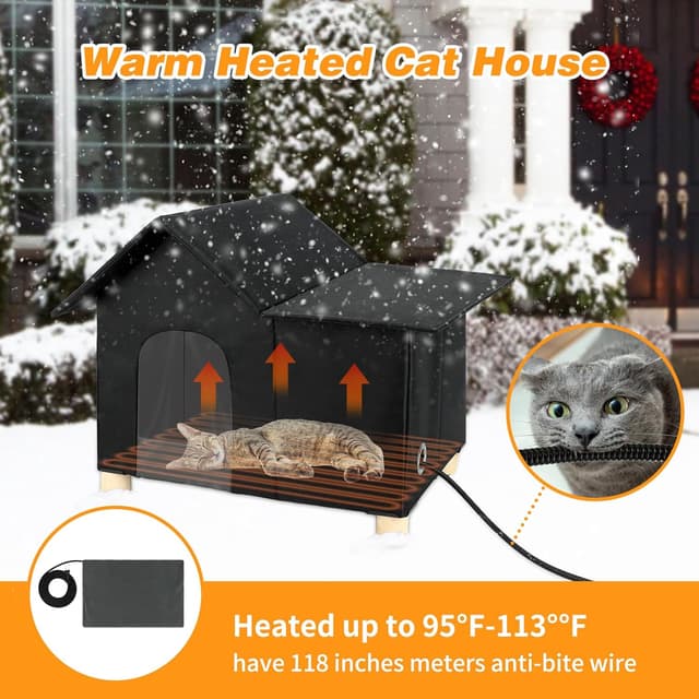 Detalle 2 de Lonepetu Heated Outdoor Cat House 19.7 in 🏠
